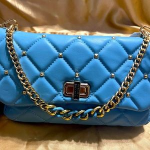 NWT Badgley Mischka blue studded crossbody w/wrist strap and shoulder strap